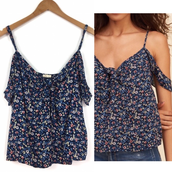 Hollister Tops - Hollister | Tie Front Cold Shoulder Floral Ruffle